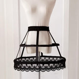 Maxbell Women 2 Hoops Pannier Petticoat Skirt Birdcage Ruffles for Wedding Cosplay black