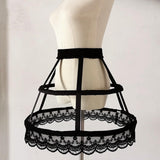 Maxbell Women 2 Hoops Pannier Petticoat Skirt Birdcage Ruffles for Wedding Cosplay black
