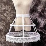 Maxbell Women 2 Hoops Pannier Petticoat Skirt Birdcage Ruffles for Wedding Cosplay white