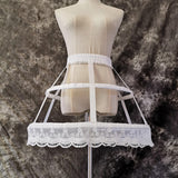 Maxbell Women 2 Hoops Pannier Petticoat Skirt Birdcage Ruffles for Wedding Cosplay white