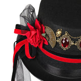 Maxbell Unisex Steampunk Top Hat with Tulle Gothic Red Rose Fedora for Party Cosplay for Head 60-61cm