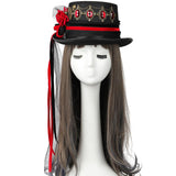 Maxbell Unisex Steampunk Top Hat with Tulle Gothic Red Rose Fedora for Party Cosplay for Head 60-61cm