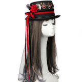 Maxbell Unisex Steampunk Top Hat with Tulle Gothic Red Rose Fedora for Party Cosplay for Head 60-61cm