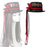 Maxbell Unisex Steampunk Top Hat with Tulle Gothic Red Rose Fedora for Party Cosplay for Head 60-61cm