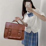 Maxbell Women Backpack Schoolbag Student Shoulder Bag Multi Pocket PU Leather Brown