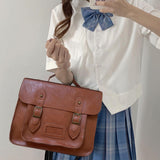 Maxbell Women Backpack Schoolbag Student Shoulder Bag Multi Pocket PU Leather Brown
