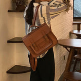 Maxbell Women Backpack Schoolbag Student Shoulder Bag Multi Pocket PU Leather Brown