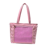 Maxbell Japanese Shoulder Bag Large Capacity Fashion Vacation PU Leather Handbag Pink Red