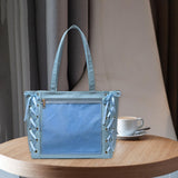 Maxbell Japanese Shoulder Bag Large Capacity Fashion Vacation PU Leather Handbag Light Blue