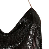 Maxbell Women Metal Sequin Tank Backless Glitter Sparkling Shiny for Rave Party Wear Black