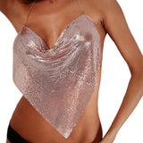 Maxbell Women Metal Sequin Tank Backless Glitter Sparkling Shiny for Rave Party Wear Rose Aureate