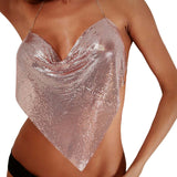 Maxbell Women Metal Sequin Tank Backless Glitter Sparkling Shiny for Rave Party Wear Rose Aureate