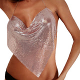 Maxbell Women Metal Sequin Tank Backless Glitter Sparkling Shiny for Rave Party Wear Rose Aureate