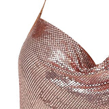 Maxbell Women Metal Sequin Tank Backless Glitter Sparkling Shiny for Rave Party Wear Rose Aureate