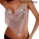 Maxbell Women Metal Sequin Tank Backless Glitter Sparkling Shiny for Rave Party Wear Rose Aureate