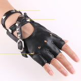 Maxbell Leather Fingerless Gloves with Belt up Closure for Driving Outdoor Sports Black