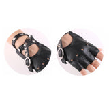 Maxbell Leather Fingerless Gloves with Belt up Closure for Driving Outdoor Sports Black
