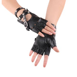 Maxbell Leather Fingerless Gloves with Belt up Closure for Driving Outdoor Sports Black