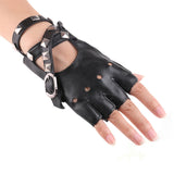 Maxbell Leather Fingerless Gloves with Belt up Closure for Driving Outdoor Sports Black