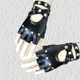 Maxbell Leather Fingerless Gloves with Belt up Closure for Driving Outdoor Sports Black