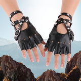 Maxbell Leather Fingerless Gloves with Belt up Closure for Driving Outdoor Sports Black