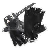 Maxbell Leather Fingerless Gloves with Belt up Closure for Driving Outdoor Sports Black