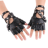Maxbell Leather Fingerless Gloves with Belt up Closure for Driving Outdoor Sports Black