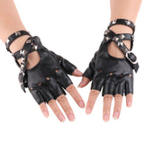 Maxbell Leather Fingerless Gloves with Belt up Closure for Driving Outdoor Sports Black