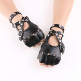 Maxbell Leather Fingerless Gloves with Belt up Closure for Driving Outdoor Sports Black