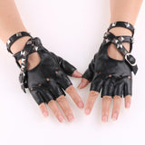 Maxbell Leather Fingerless Gloves with Belt up Closure for Driving Outdoor Sports Black