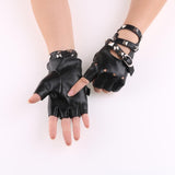 Maxbell Leather Fingerless Gloves with Belt up Closure for Driving Outdoor Sports Black