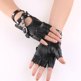 Maxbell Leather Fingerless Gloves with Belt up Closure for Driving Outdoor Sports Black