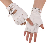 Maxbell Leather Fingerless Gloves with Belt up Closure for Driving Outdoor Sports White