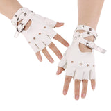 Maxbell Leather Fingerless Gloves with Belt up Closure for Driving Outdoor Sports White