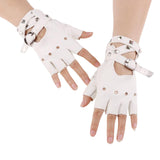 Maxbell Leather Fingerless Gloves with Belt up Closure for Driving Outdoor Sports White