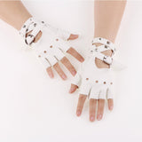 Maxbell Leather Fingerless Gloves with Belt up Closure for Driving Outdoor Sports White