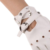Maxbell Leather Fingerless Gloves with Belt up Closure for Driving Outdoor Sports White
