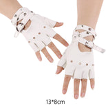 Maxbell Leather Fingerless Gloves with Belt up Closure for Driving Outdoor Sports White