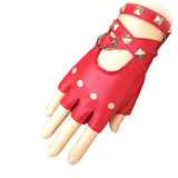 Maxbell Leather Fingerless Gloves with Belt up Closure for Driving Outdoor Sports Red