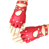 Maxbell Leather Fingerless Gloves with Belt up Closure for Driving Outdoor Sports Red