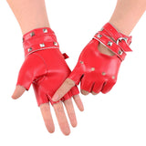 Maxbell Leather Fingerless Gloves with Belt up Closure for Driving Outdoor Sports Red