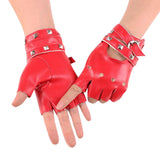 Maxbell Leather Fingerless Gloves with Belt up Closure for Driving Outdoor Sports Red