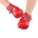 Maxbell Leather Fingerless Gloves with Belt up Closure for Driving Outdoor Sports Red