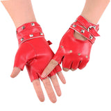 Maxbell Leather Fingerless Gloves with Belt up Closure for Driving Outdoor Sports Red