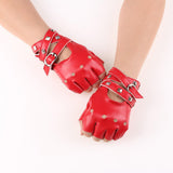 Maxbell Leather Fingerless Gloves with Belt up Closure for Driving Outdoor Sports Red