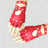 Maxbell Leather Fingerless Gloves with Belt up Closure for Driving Outdoor Sports Red