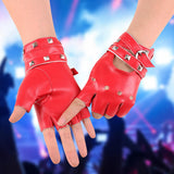 Maxbell Leather Fingerless Gloves with Belt up Closure for Driving Outdoor Sports Red
