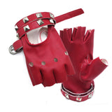 Maxbell Leather Fingerless Gloves with Belt up Closure for Driving Outdoor Sports Red
