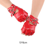 Maxbell Leather Fingerless Gloves with Belt up Closure for Driving Outdoor Sports Red