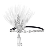Maxbell Fascinator Headband Hair Chain Wedding Headdress Photo Props Costume Ball Argent White